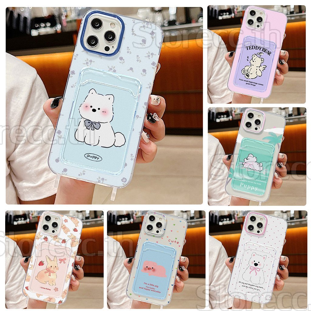 จัดส่งทันที เคสสำหรับไอโฟน16 ลูกสุนัขหมู เคสช่องใส่การ์ดสายข้อมือ For iPhone17 16 11 12 13PROMAX 14 15PLUS 7/8 SE2 XS XR