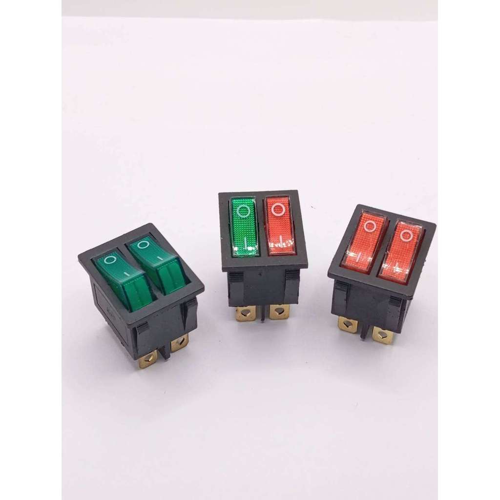 ของใหม่ทน Switch สวิตช์รุ่น KCD6 -15A-250VAC Switch ON OFF แบบคู่แดงเขียว 6 ขา มีสินค้าพร้อมส่งในไทย