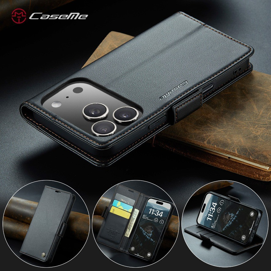 ฝาครอบหนังสําหรับ iPhone 17 16 Pro Max Air 16e กระเป๋าสตางค์แม่เหล็กกันกระแทกขาตั้งสําหรับ iPhone17 