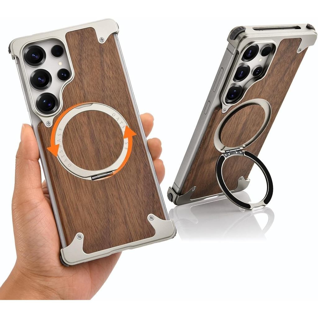 ไม้ S25 Ultra กรณี Kickstand, Slim Frameless สําหรับ Samsung Galaxy S25 Ultra สําหรับ Magsafe, แม่เห