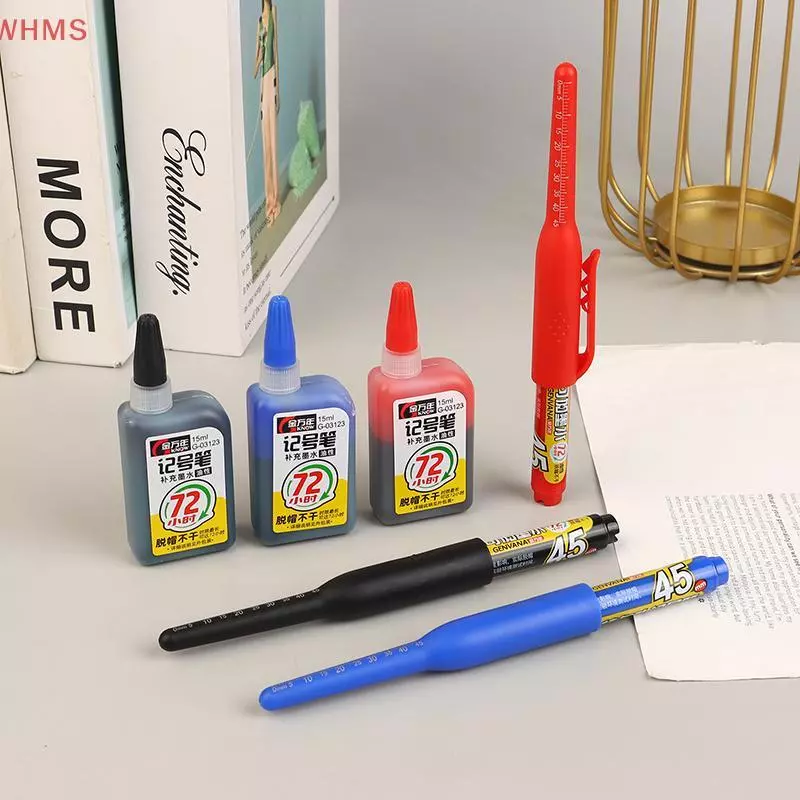 (wms) 45มิลลิเมตรหลุมลึกเครื่องหมายปากกายาวปลายปากกาหัวช่างไม้ปากกา/สีฟ้า/สีแดงหมึกกันน้ําสําหรับวัดงานไม้เครื่องมือมือ