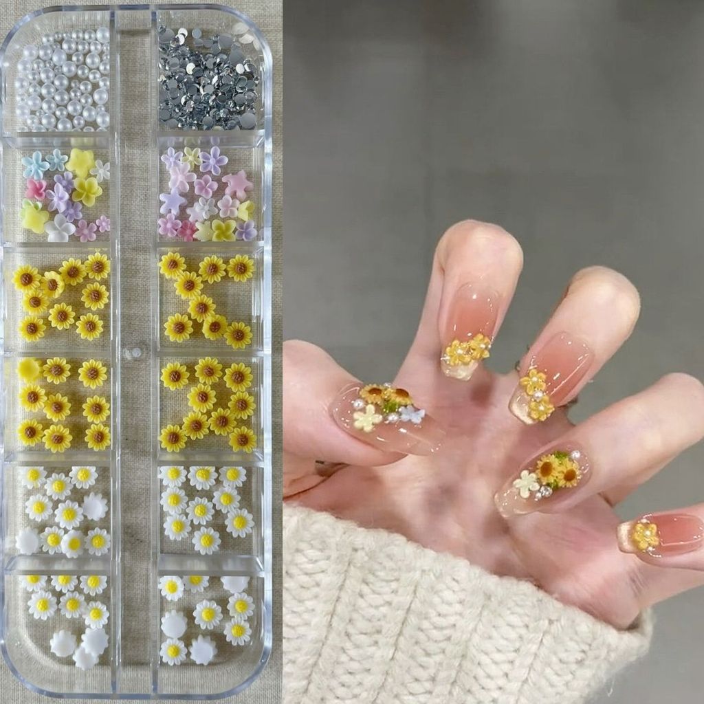 Handmade Sunflower Nail Accessories Five-Petal Flower Pearl Steel Ball White Diamond All-Match Wear 