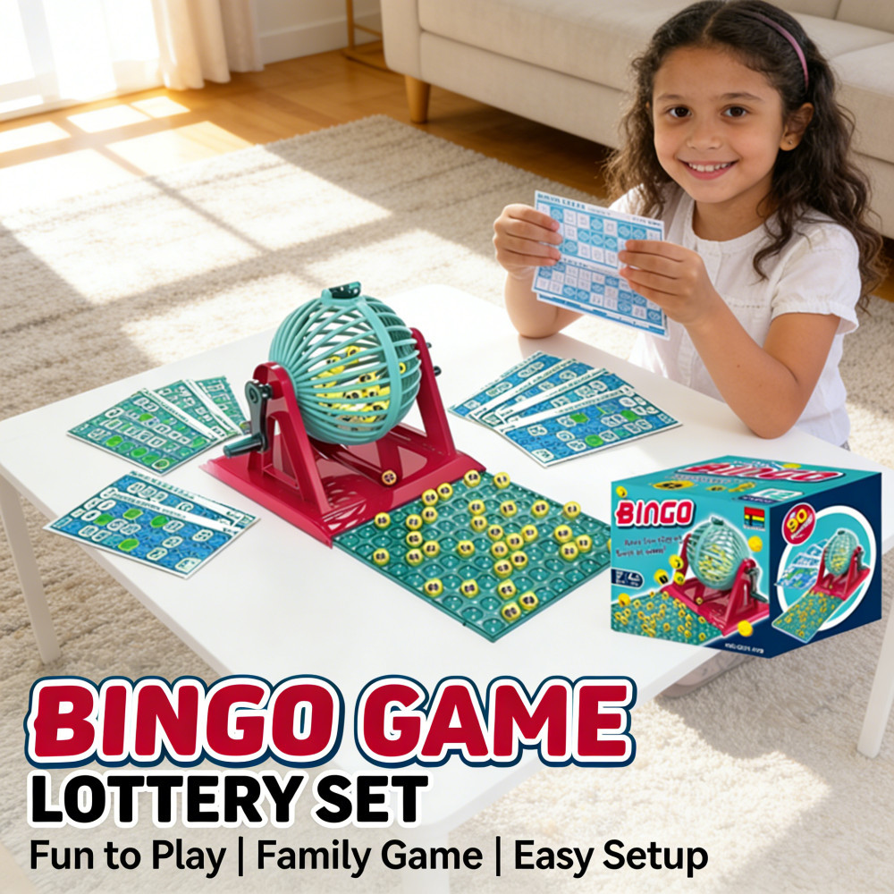 ชุดของเล่น Bingo Home Game Ball Counter Cage Card จําลองเกมบิงโก Lotto Lottery