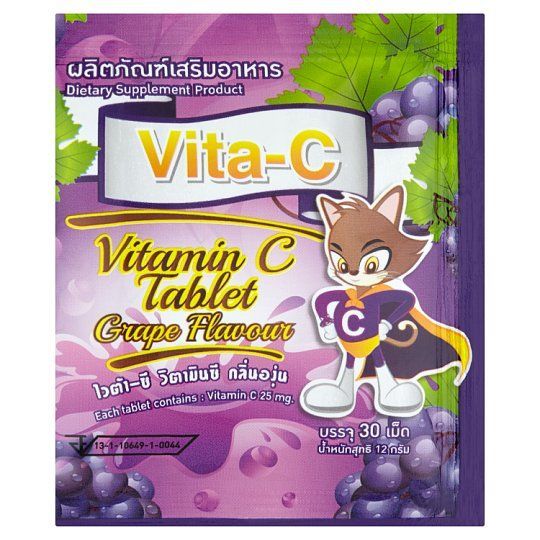 ไวต้า-ซี องุ่น 25 มก.1X30 เม็ด VITA-C GRAPE 25 MG. 1X30 TABLET