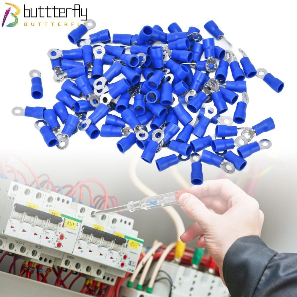 BUTTTERFLY 100PCS Pre Insulated CRIMP Terminals, AWG 16‐14 รอบสายไฟ,ทนทาน M4 Blue Copper CRIMP Termi
