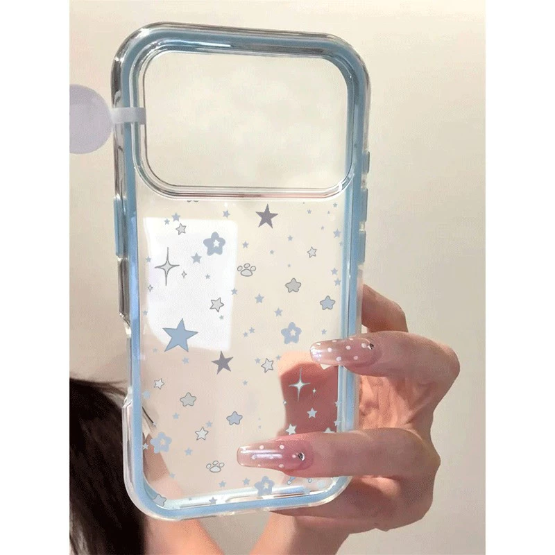 สำหรับ IPhone 17 Air 11 13 XR 16 15 12 14 Pro Max XS X Max 14 15 Plus เคส 2 in 1 โปร่งใส ลายดาว มินิมอล น่ารัก สไตล์ฮิต