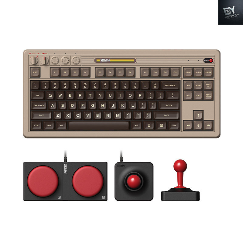 Dfy C64 Retro Mechanical Gaming Keyboard การเชื่อมต่อไร้สายบลูทูธสามโหมด 87 คีย์พร้อมจอยสติ๊ก Ergono