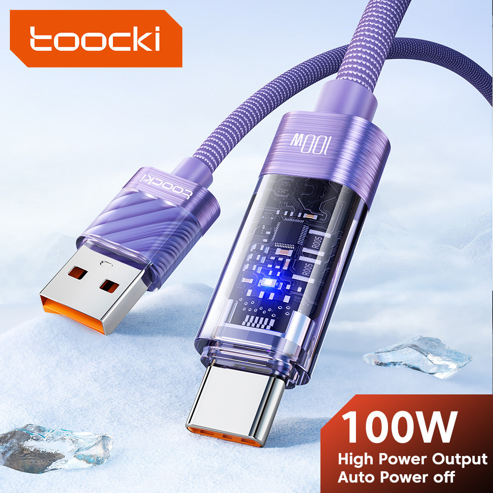 Toocki Toocki 100W โทรศัพท์มือถือสายชาร์จเร็วโปร่งใสสายเคเบิลข้อมูลปิดอัตโนมัติเต็มรูปแบบเหมาะสําหรั