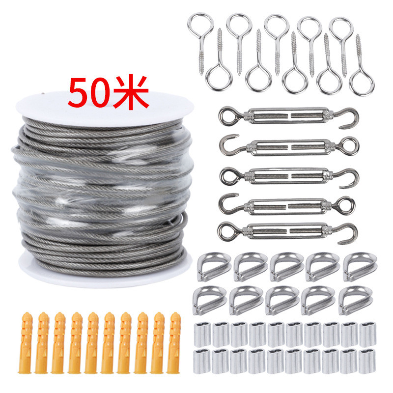 Popular~2mm Wire rope kit304Stainless Steel Wire Rope Hanging Kit Outdoor Garden Clothesline Wire Ro