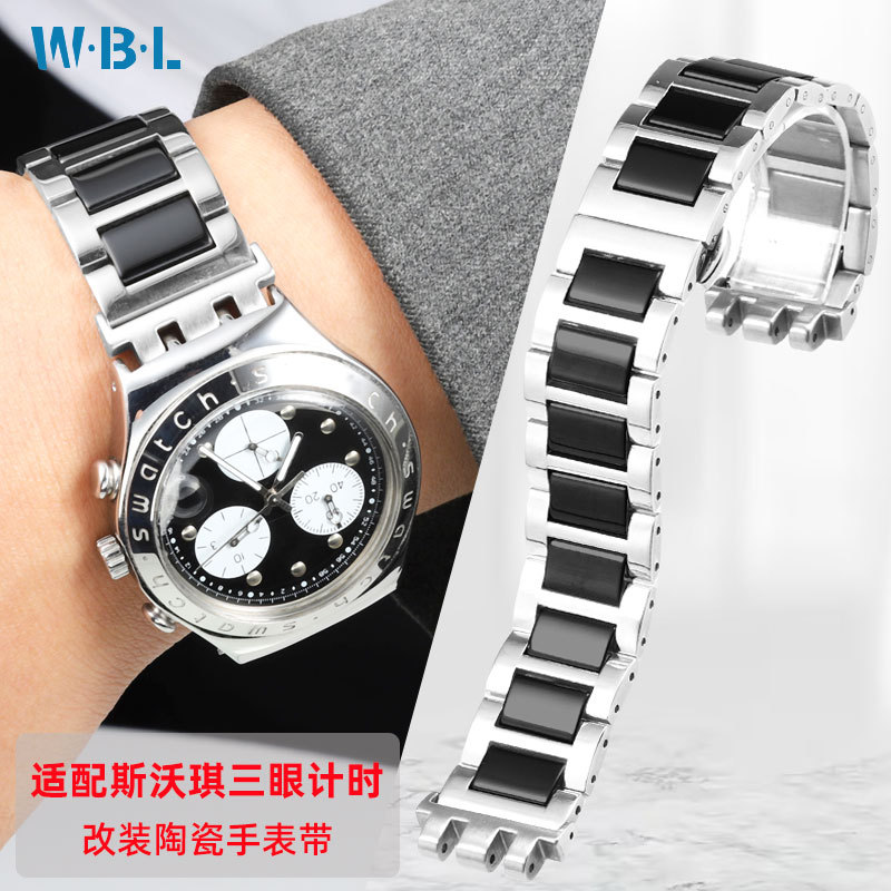 KNXJ [การจัดส่งจีน] เหมาะสําหรับนาฬิกา Swatch สามตา YVS420 YVS454 451 ดัดแปลงเซรามิคผู้ชายผู้หญิงสาย
