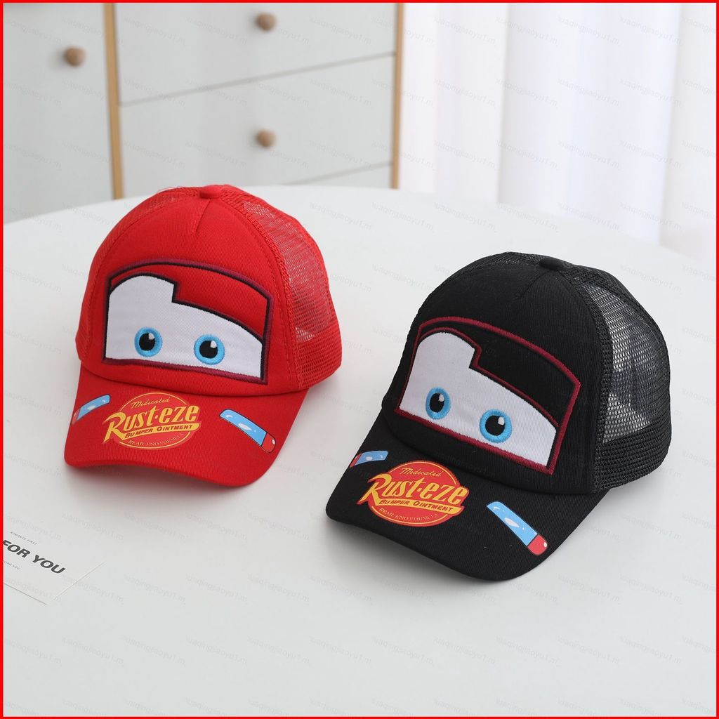 HQ รถการ์ตูน Lightning McQueen หมวกเบสบอลเด็กฤดูร้อนตาข่าย Breathable Peaked Cap ชุดสําหรับเด็กอายุ 