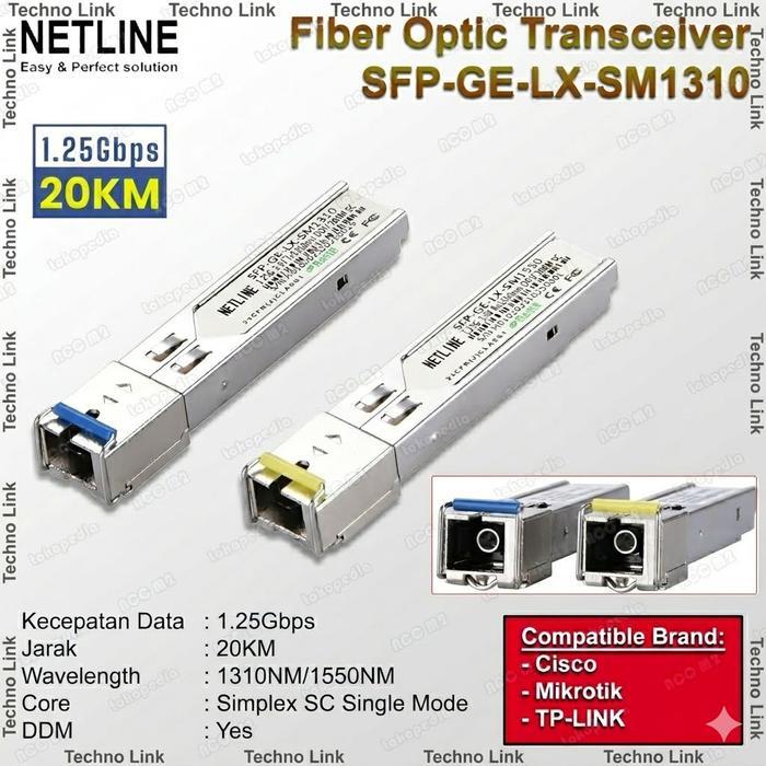 NETLINE SFP SC Transceiver ไฟเบอร์ออปติก SC Single Mode SFP-GE-LX-SM1310 1.25G 3KM 10KM 20KM 40KM