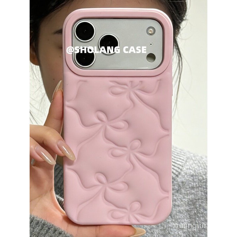 INS Niche สามมิติพัฟโบว์เหมาะสําหรับ iphone17promax Shell Apple 16 ซิลิโคน 15 รวมทุกอย่าง 14 กันกระแ