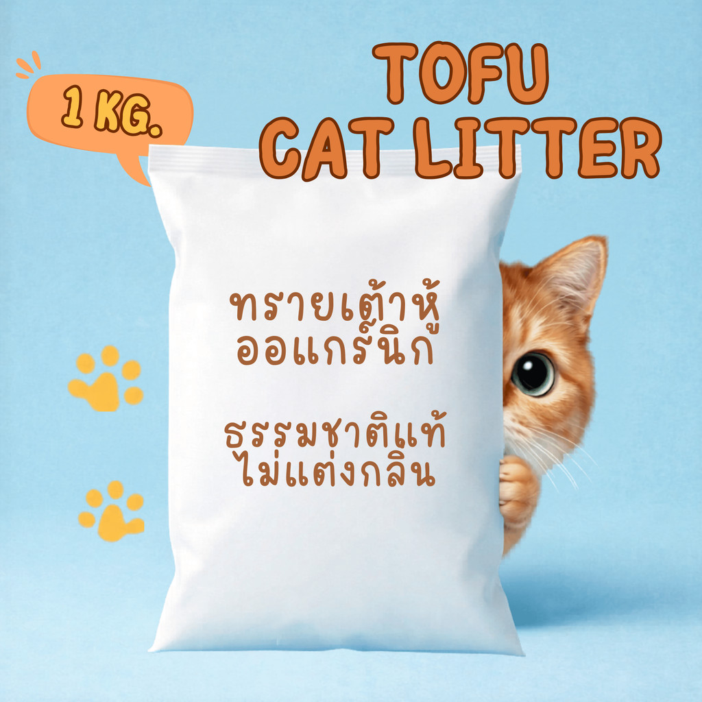 [ออแกร์นิค100%] ทรายแมวเต้าหู้แท้ 100%  1 กิโลกรัม ไม่ผสมสารอื่นๆ ทิ้กลงชักโครกได้เลย ออร์แกนิค