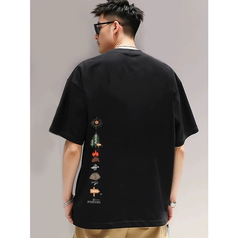 Basi💥เสื้อแฟชั่น เสื้อยืด oversize ผ้าฝ้าย100% แนวสตรีท ไม่ต้องรีดผ้า สวมใส่สบาย ผ้านิ่ม  ลาย  "FISHING”