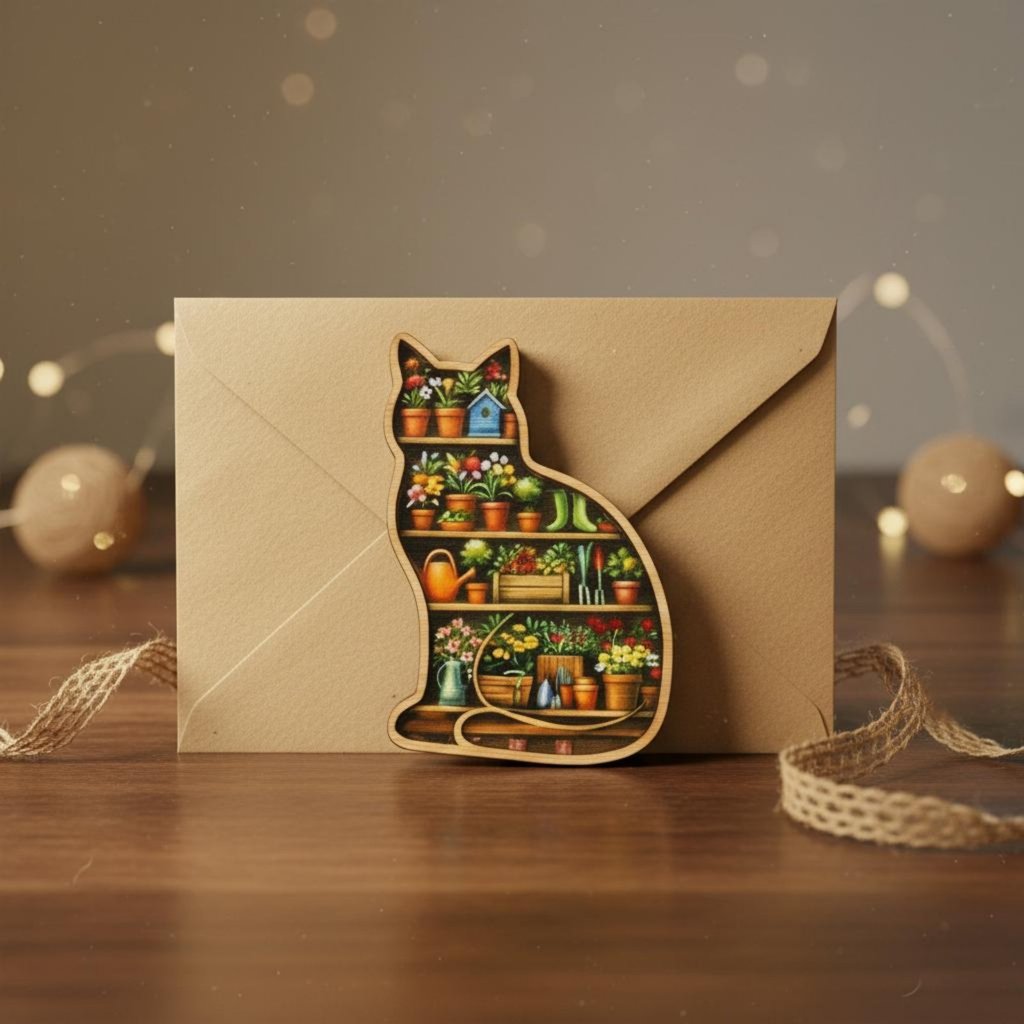 การออกแบบหัวใจไม้ Feline Pocket Hug Pocket Hug Feline Keepsake สําหรับครอบครัวชาวสวน