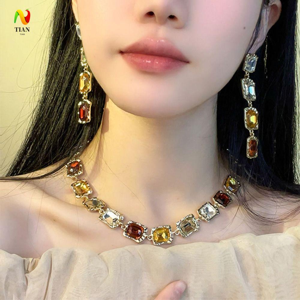 INQUIRY IMPACT Rhinestone ต่างหูพู่,เครื่องประดับสี่เหลี่ยม Headchain มัลติฟังก์ชั่น,สร้อยคอสไตล์เกา