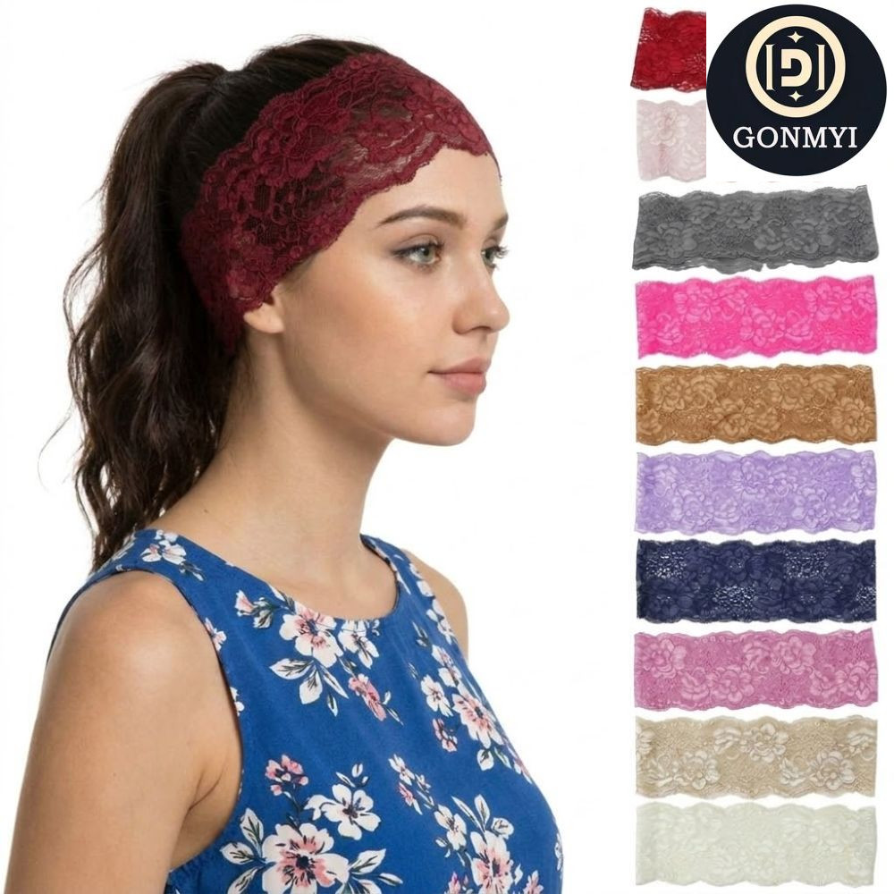 GONMYI ตาข่ายลูกไม้ Hairband, น้ําหนักเบาแถบคาดศีรษะ,แฟชั่น Elegant Breathable Hollow-Out Headwrap หมวก Lady Girls Headwear