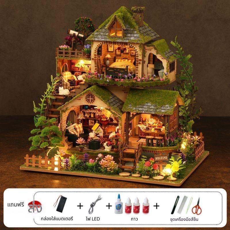 ฉากการผจญภัยในป่าไม้ โมเดลสถาปัตยกรรมจิ๋ว ทำจากไม้ DIY ประกอบเอง งานฝีมือตกแต่งโต๊ะ