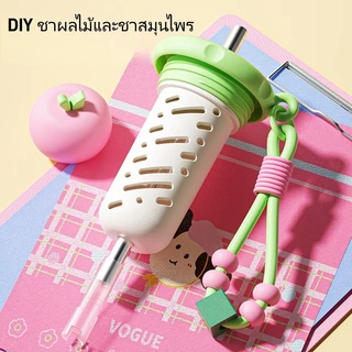 แก้วเก็บอุณหภูมิสแตนเลส 316 ขนาด 480 มล. สไตล์ INS ลายการ์ตูน น่ารัก มีหลอดและหูหิ้ว พกพาง่าย เหมาะผู้หญิง
