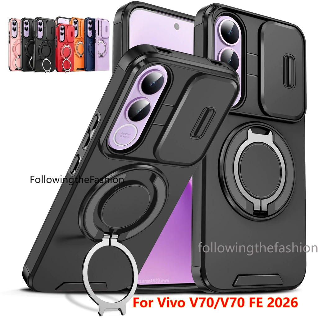ปลอกสําหรับ Vivo V70 5G 2026 vivo V70 V70FE V60 V50 Lite 4G 5G กันกระแทกเคสโทรศัพท์โลหะเกราะแหวนวงเล็บ Stent กลับ Push เลนส์กล้องความเป็นส่วนตัวปกป้องผู้ถือกลับปลอกฝาครอบ