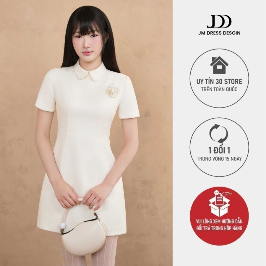 ชุดเดรสดอกไม้ A-Line คอปกเยอรมัน 1F11.2509 ชุดเดรสสํานักงานผู้หญิงหรูหรา Lady Party ออกแบบโดย JM ดีไ