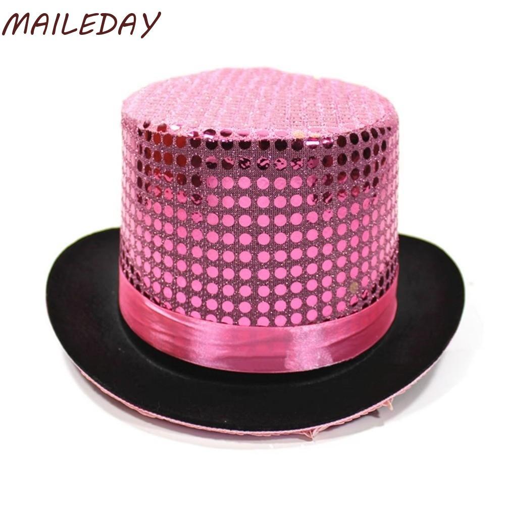MAILE Jazz Sparkling Mirror Hat, Sequined Glitter Magician Top Hat, Retro Gentlemans Hat Performance