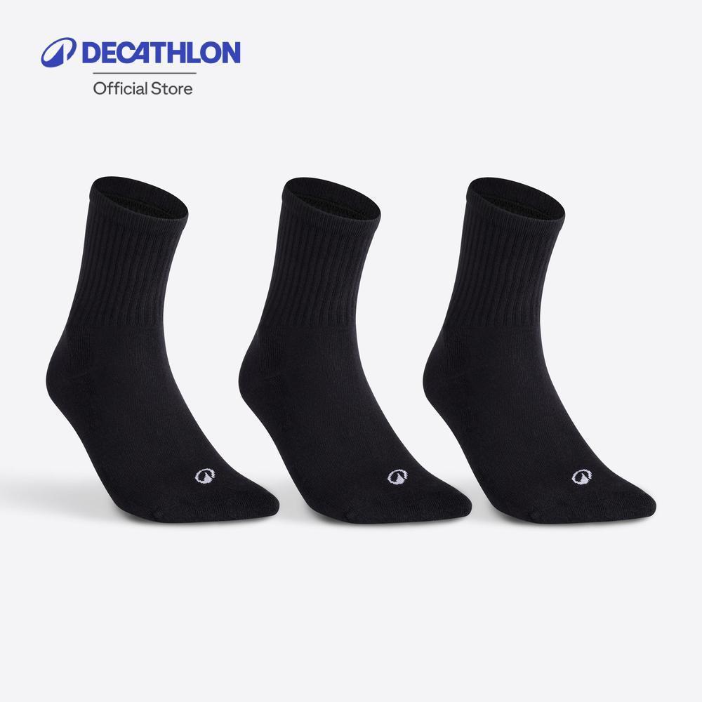 Decathlon High Sports Socks Rs 100 Tri-Pack ถุงเท้ากีฬาข้อสูงสำหรับเด็กรุ่น Rs 100 แพ็ค 3 คู่ - Black