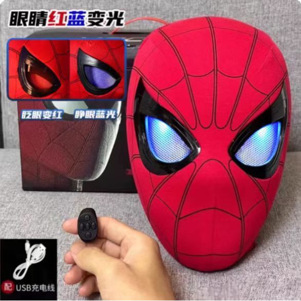 Spiderman Headgear Eye Movable Electric Winking Gloss Mask ฮาโลวีน cos หน้ากากตลก