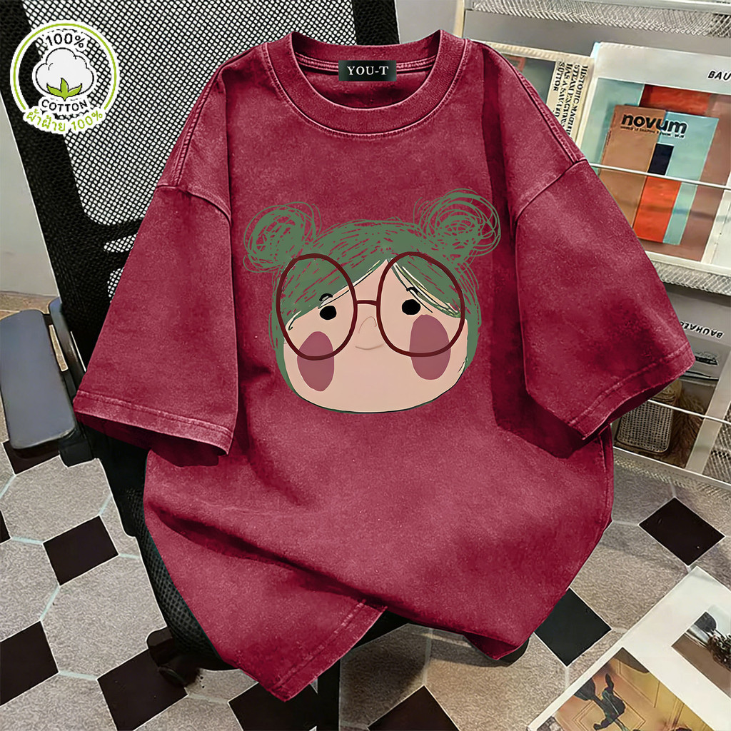 Top.street【ใหม่】🔥เสื้อยืดสีดำแต่งหมุด สไตล์สตรีท ทรงหลวม ผ้า Cotton เสื้อแฟชั่นเท่ๆ 'cute girl' S-3XL