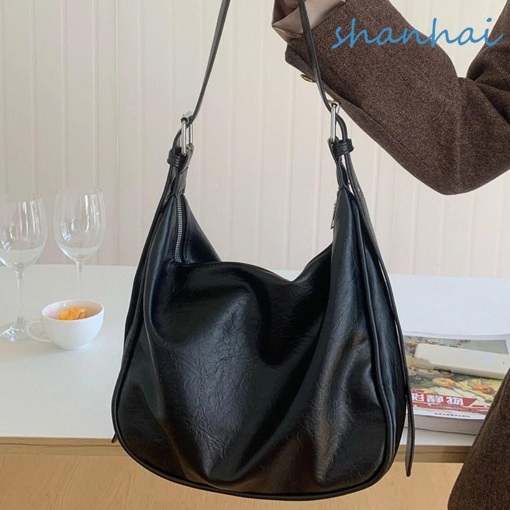 SHANHAI PU Dumpling Bag, Pillow Bag Korean Style Pillow Crossbody Bag, Fashion Shopping Bag Solid Co
