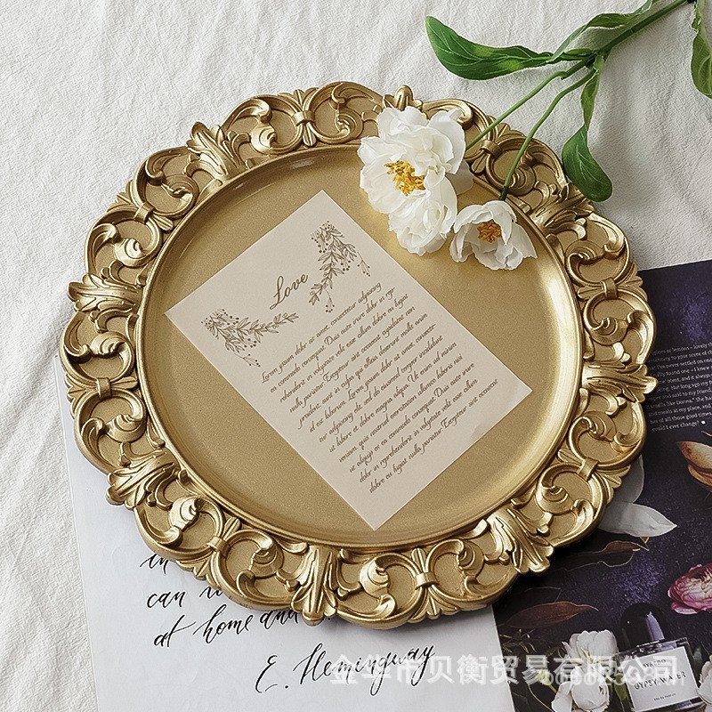 T ถาด ins Gourmet Photo Golden ตกแต่ง Props เครื่องประดับสไตล์แผ่นเครื่องประดับเค้ก Retro DOLI