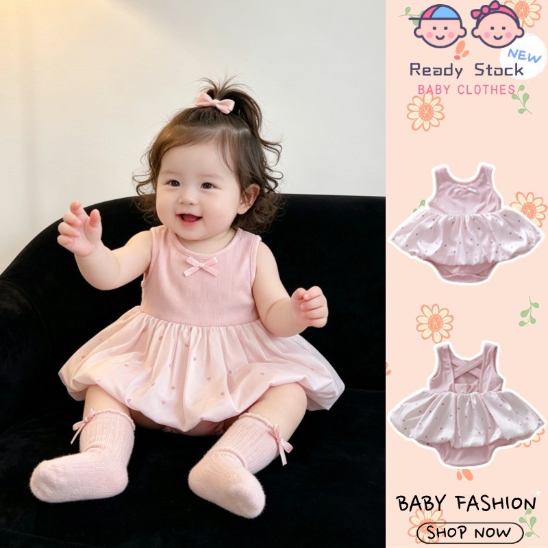 ฤดูร้อนใหม่เด็กสาวสีชมพูสลิง บูมสูท 0-24 เดือนผ้าฝ้ายเป็นมิตรกับผิวหวานหนึ่งร้อยวันเก่าชุดบอดี้สูท
