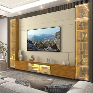 Estante para TV e Home Theater até 90 Polegadas com LED com Vidro Reflecta 100% MDF 293,4CMX217,6cm Porta LED Luminare
