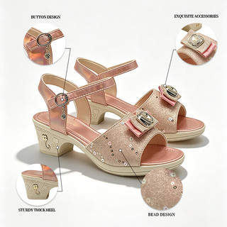 Korean Fashion Children's for Girls High Heel Sandals gem design Versatile  Princess High Heels