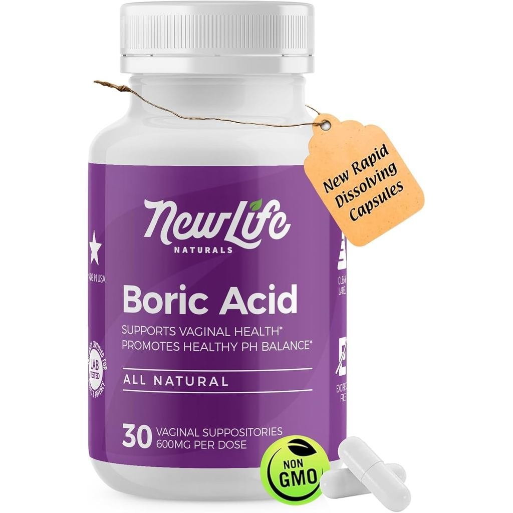 NewLife s Grade Boric Acid l positories 600mg Womens pH Balance Pills Yeast Infection & Bacterial Va