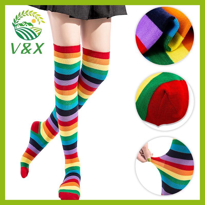 [Snowth] เข่า High Rainbow Sos ต้นขาสูงลายเข่า Sos Rainbow Striped Sos Stoings สําหรับคริสต์มาสคอสเพลย์เครื่องแต่งกาย Party [zkm]