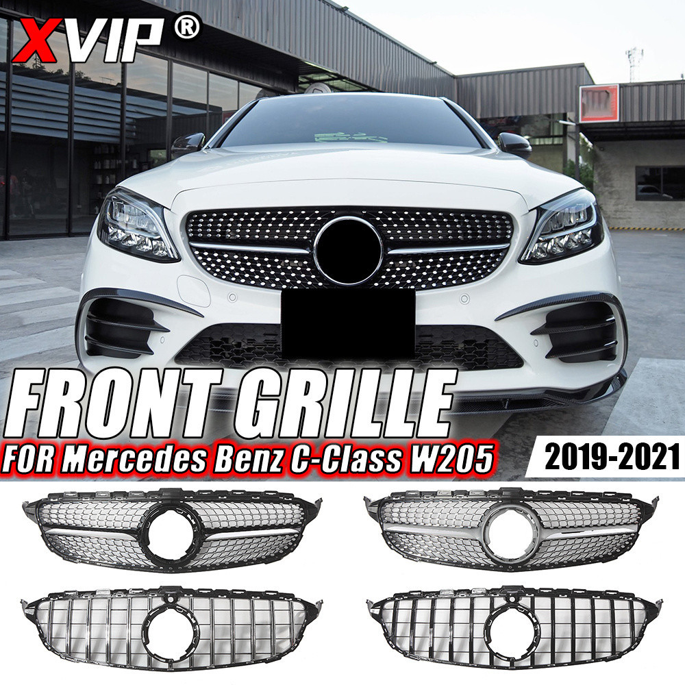 XPVIP Chrome Silver AMG สไตล์กันชนหน้า Grille สําหรับ Mercedes Benz C-Class W205 C300 C250 C43 AMG 2