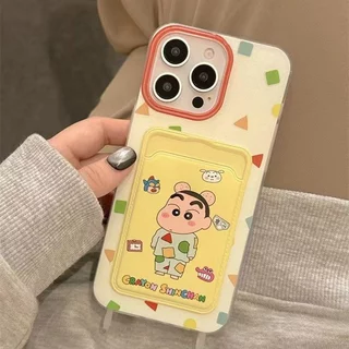 CODที่ไทย เคสสำหรับไอโฟน15 ชินจานชุดนอน เคสช่องใส่การ์ด สายข้อมือ For iPhone17 16 11 12 13PROMAX 14 15PLUS 7/8 SE2 XS XR