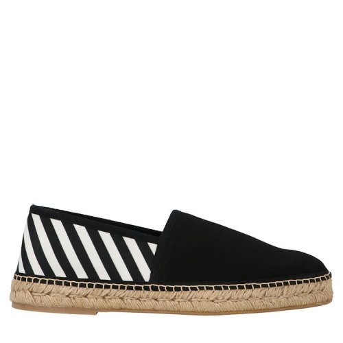 [แพ็คเกจภาษี] OFF-WHITE/OFF-WHITE Street Wear Mens Shoes Mens Black Striped Logo Fashion Simple Loaf