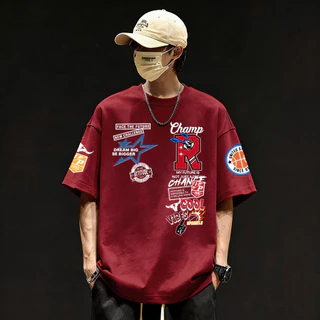 Y-T🧸เสื้อยืดชาย เสื้อยืด oversize ผ้าฝ้าย100% ไม่ต้องรีดผ้า สวมใส่สบาย วินเทจ ผ้านิ่ม ลาย "CHAMP R" แนวสตรีท