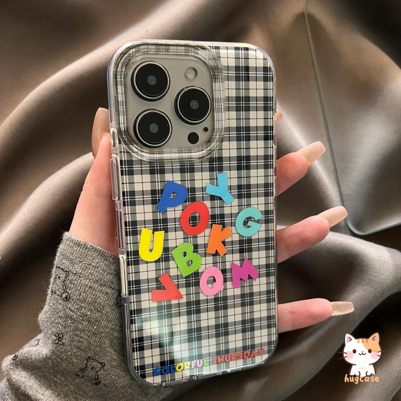 สำหรับ Samsung A36 A24 A16 A17 A06 A15 A05 A54 A03 A73 A07 A14 A13 A20 A22 A04 เคสตารางขาวดำตัวอักษรสี สไตล์ins รุ่นใหม่