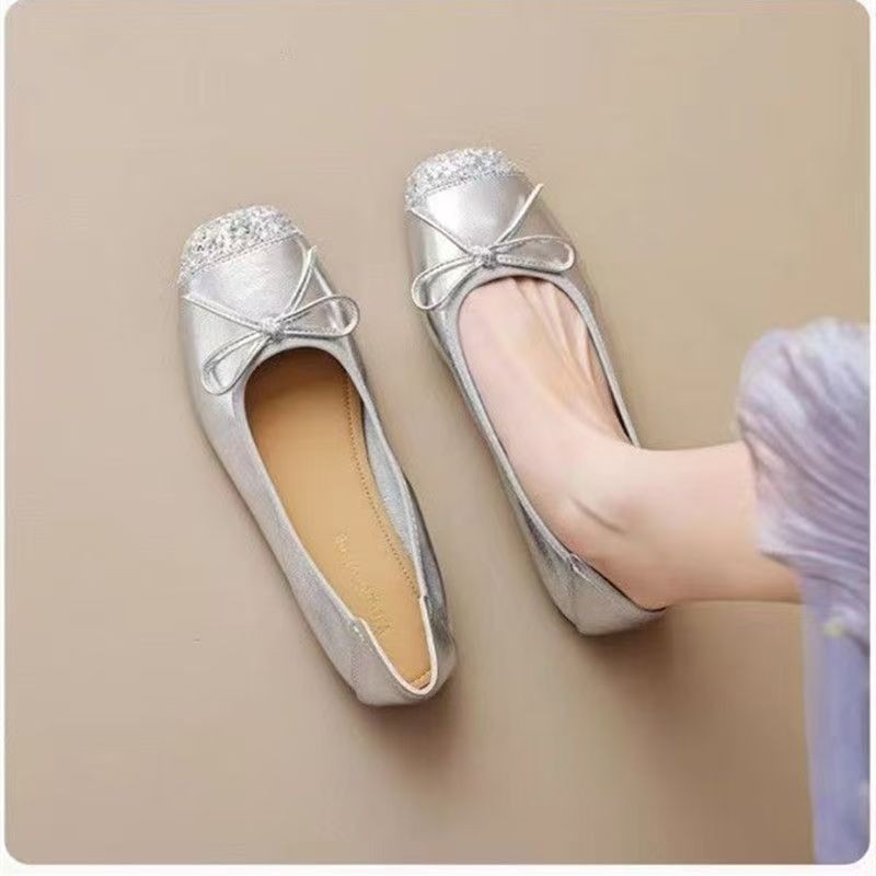 VIJB 2025 Spring French Flat Ballet Shoes Slip-On Egg Roll Soft Sole หญิงตั้งครรภ์ Peas Shoes