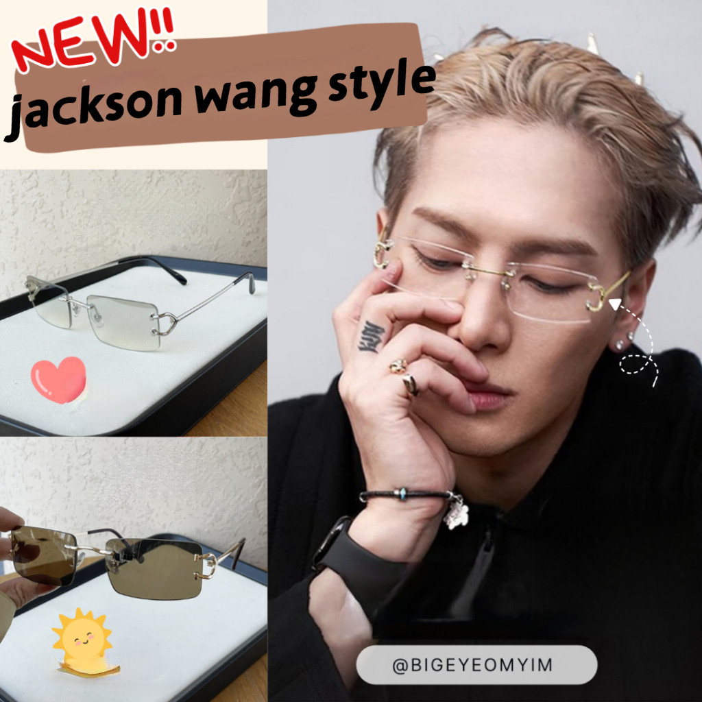 แว่นกรองแสง แว่นตาไร้กรอบทรงสี่เหลี่ยม (สไตล์ที่ แจ็คสัน วัง สวม) มาพร้อมกล่อง + ผ้าเช็ดเลนส์ OYWU