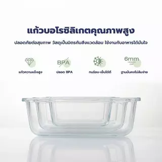 กล่องใส่อาหารแก้ว ป้องกันแบคทีเรีย ปราศจาก BPA ปลอดภัยสำหรับไมโครเวฟ/เตาอบ กล่องข้าว กล่องใส่อาหาร ฝาใสสีฟ้า กล่อง