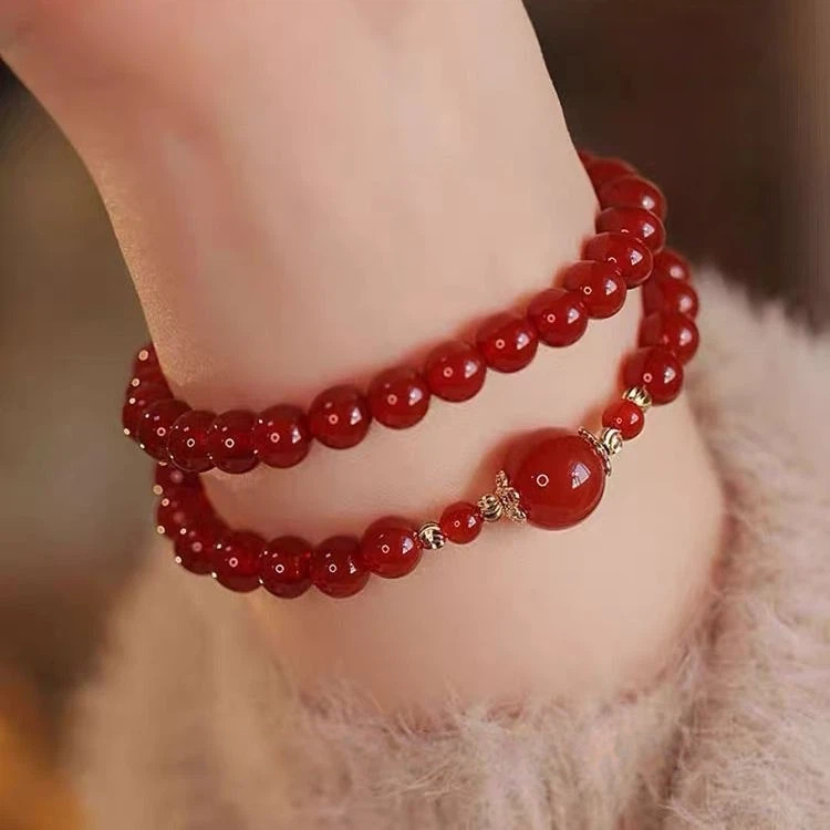สร้อยข้อมือลูกปัดแก้วคู่ ออกแบบเฉพาะตัว สไตล์หรูหราและน่ารัก