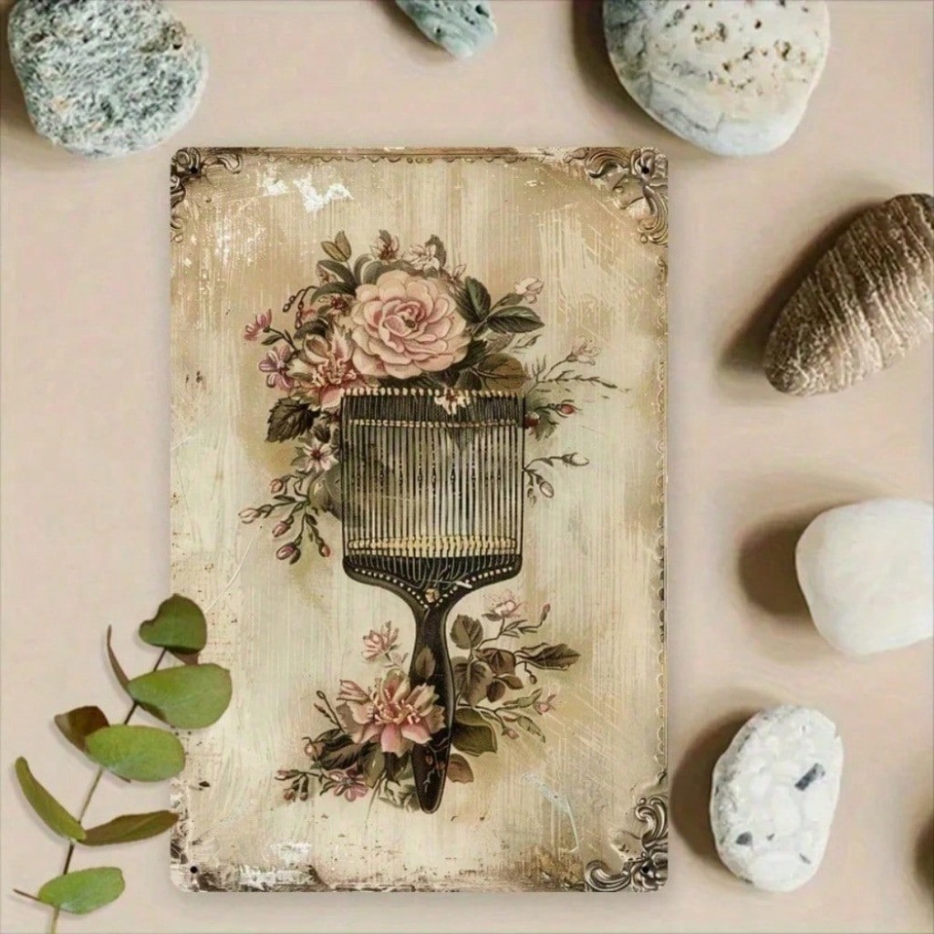 HELLOYOUNG Vintage French Floral Hair Comb Wall Decor แผ่นเหล็กชนบทสําหรับ Cafe Garden K