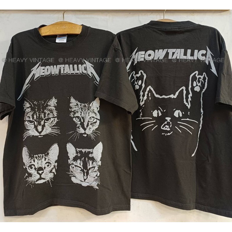 MeawtallicA metallica parody เสื้อวินเทจ เสื้อล้อ น้องแมว tag Hanes heavy vintage shirt