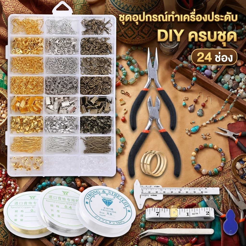 เซตใหญ่ ชุดเครื่องมือทําเครื่องประดับ DIY คีม ตะขอเกลียว ชุดกล่องตะขอ ทำต่างหู สร้อยคอ งานฝีมือ