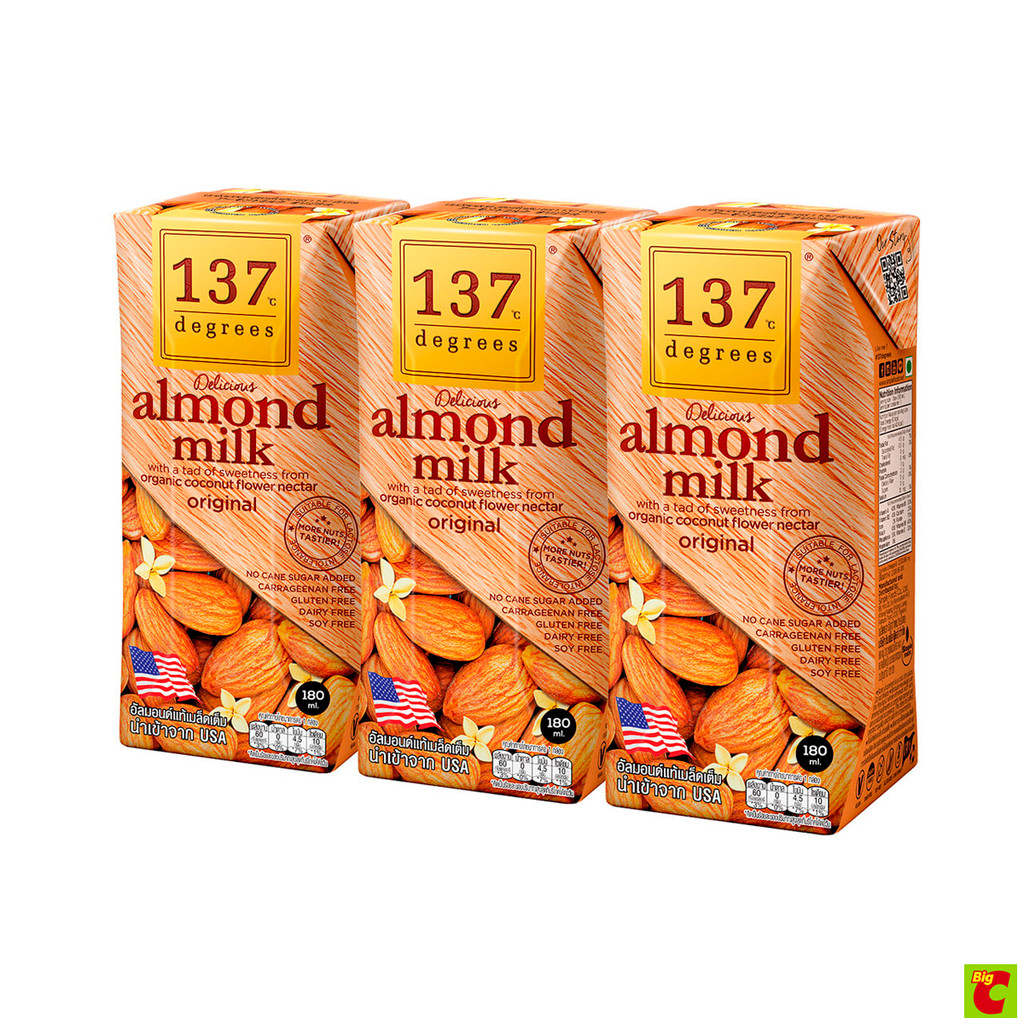 137 ดีกรี นมอัลมอนด์ 100% ขนาด 180 มล. x 3 ชิ้น